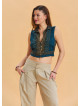 Shirt Collar Button Detailed Petrol Ethnic Blouse 4630